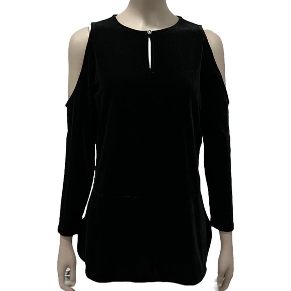 Ralph Lauren Tops - Ralph Lauren Women Kiralynn Black Velvet Cold Shoulder Top Blouse